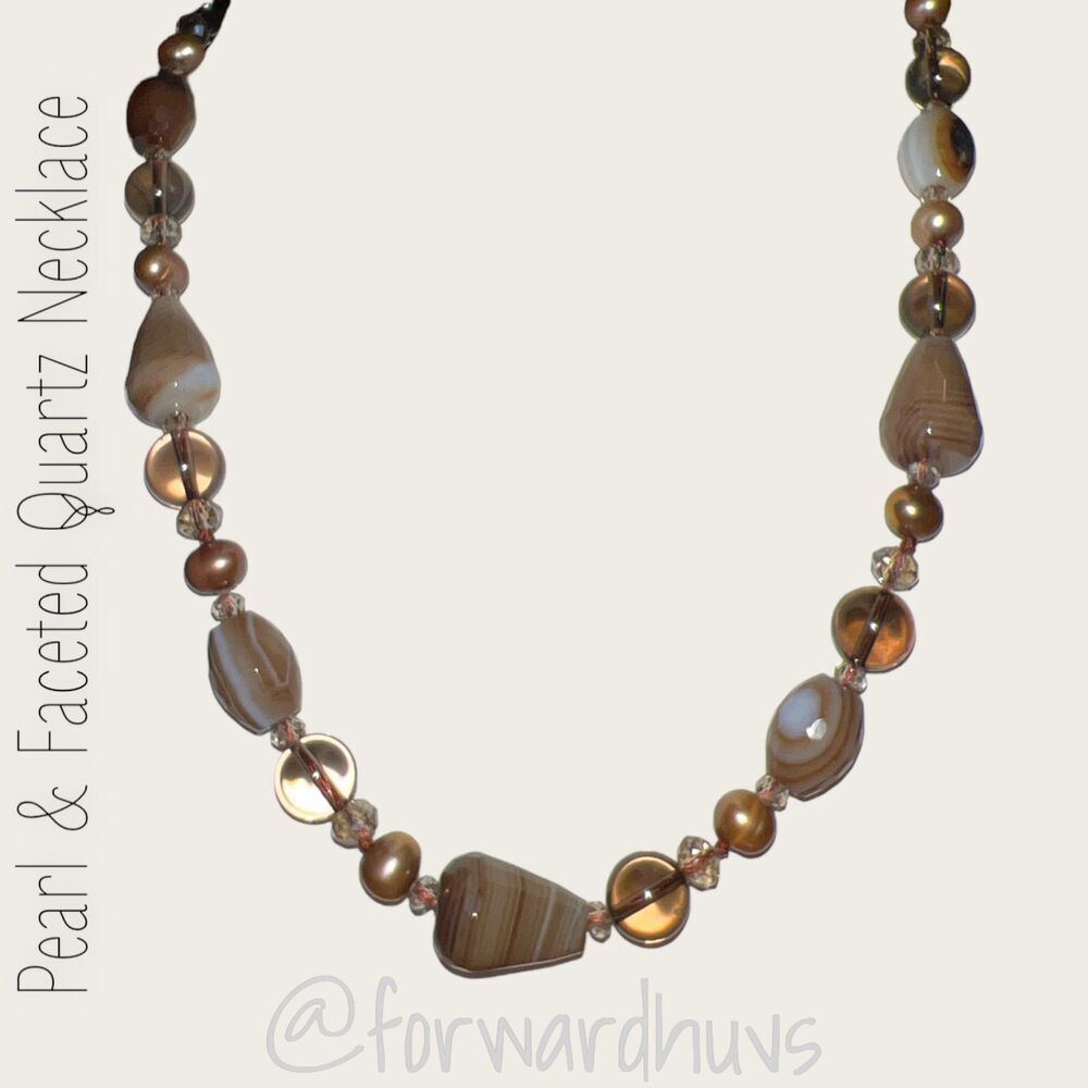 Pearl and Faceted Quartz Necklace - 925 Sterling Silver Clasp